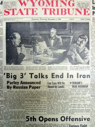 5 1943 WW II newspapers BIG THREE Tehran Conference STALIN Churchill & ROOSEVELT - Afbeelding 1 van 6