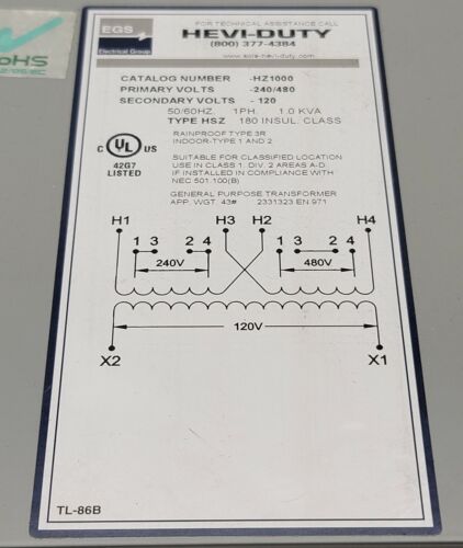 Sola Hevi-Duty HZ1000 Industrial Control Transformer In: 240/480V Out: 120V 1kVA - Bild 3 von 7