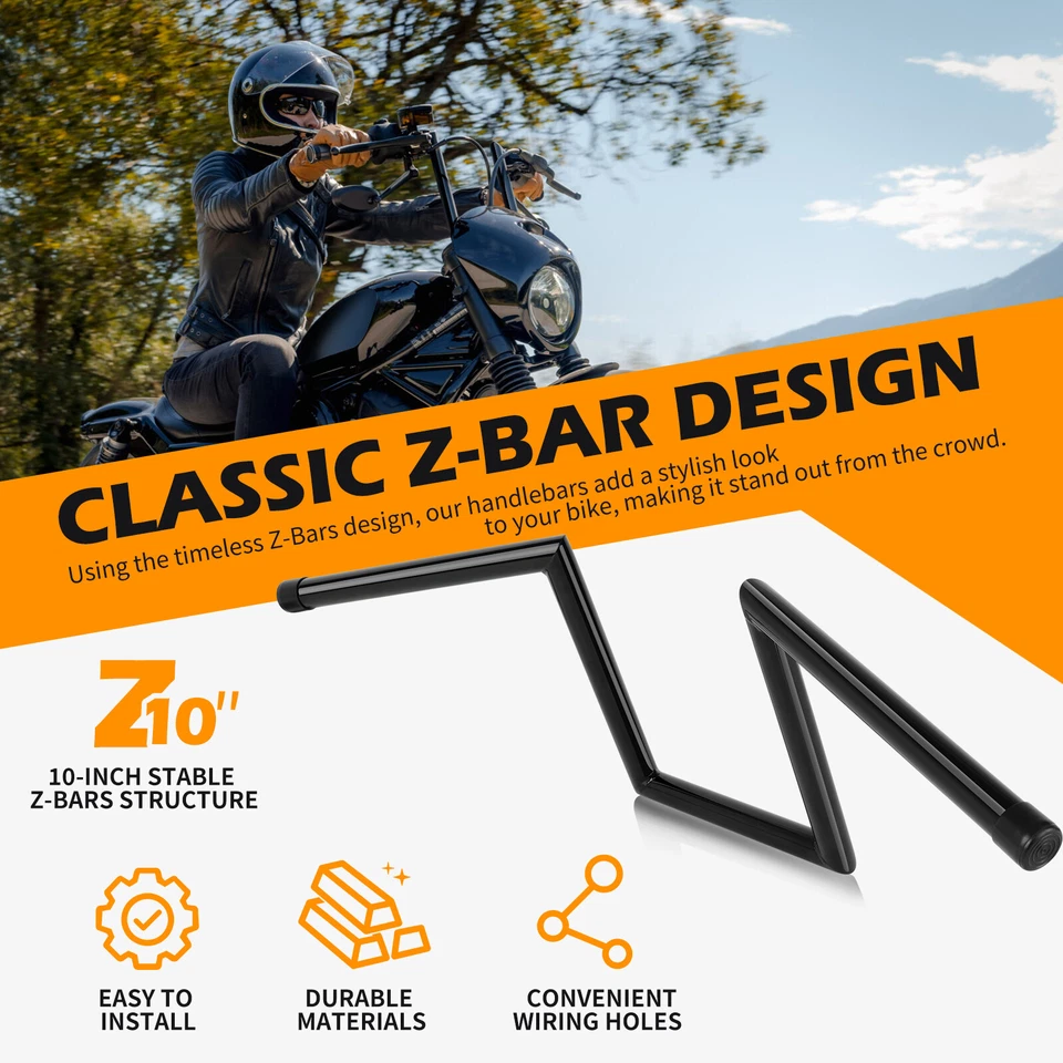 10" Rise 1" Z-Bar Ape Hanger Handlebar For Yamaha V Star XVS 650 950 1100 1300 - Image 4 of 4