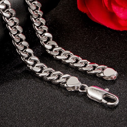 925 Sterling Silver Italy Curb Chain Cuban Link Chain Necklace 8mm for Men Women - Picture 25 of 25