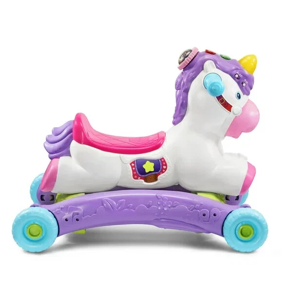 Juguete de paseo unicornio para niños pequeños caballo mecedor coche de 4 ruedas niñas niños niños Foto 3 de 4