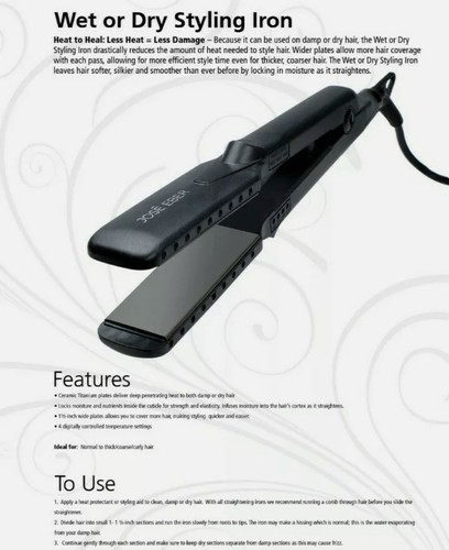 Jose Eber Wet or Dry Styling Iron, Worldwide Dual Voltage 110/220 V, Black, New - Picture 9 of 9