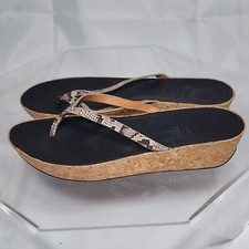 FITFLOP Linny 9/41 Cork Platform Wedge Snakeskin Flip Flops Thongs Sandals