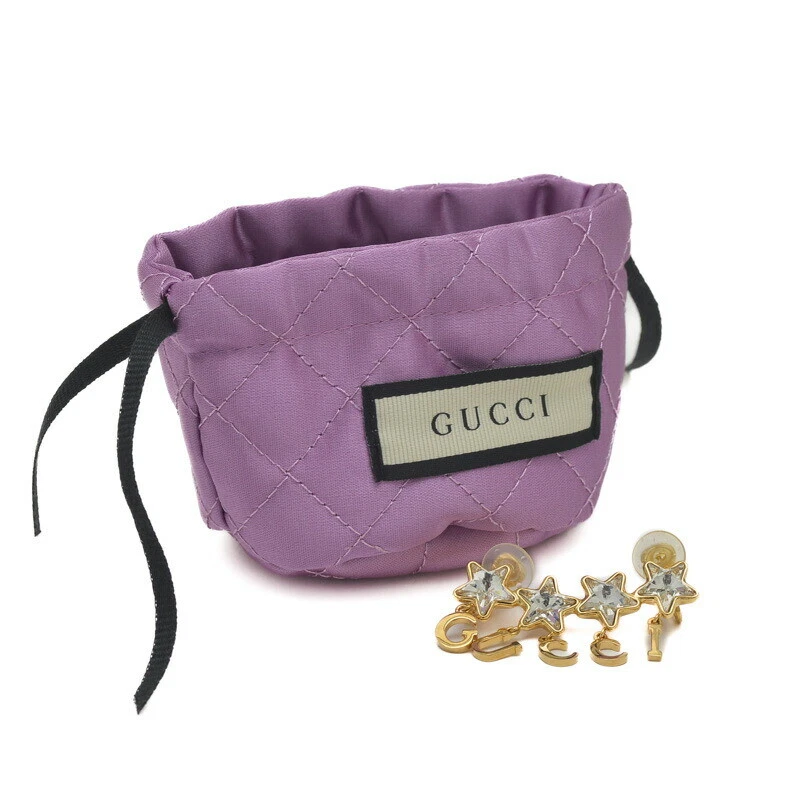 Gucci Script Logo étoile cristal pierre boucle d'oreille simple or accessoires pour femmes