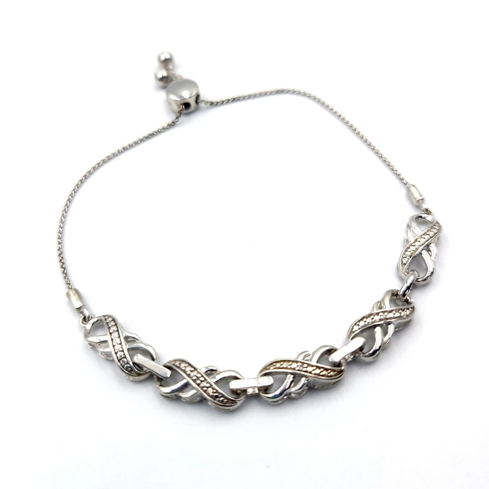 ZALE'S JEWELERS DIAMOND ACCENT DOUBLE INFINITY STERLING SILVER BOLO BRACELET - Image 3 of 4