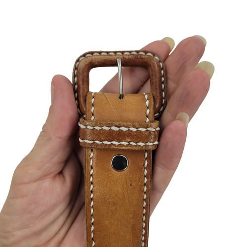 Vintage 70er Ledergürtel Artisan M/L 37" hellbraun Regenbogen bestickt Papagei Western - Bild 2 von 10