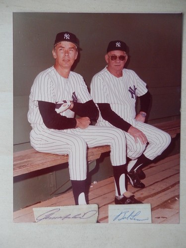 Bob Lemon - Gene Michael - handsignierte geschnittene Unterschriften mit 8" x 10" Foto