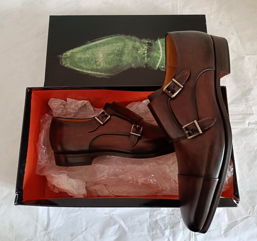 Magnanni Men's Brown Double Monk Strap Leather Cap Toe Dress Shoes Sz EU 41 US 8