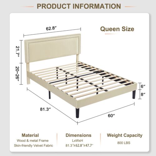 Upholstered Twin/Full/Queen Size Bed Frame Platform with Headboard Wooden Slat - Picture 47 of 106