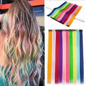 Women Real Natural As Human Hair Streaks Rainbow Hair Clip In Hair