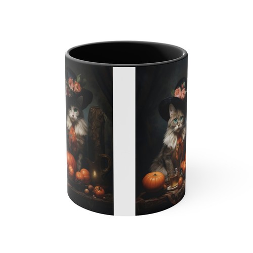 Colorful Accent Coffee Mug 11oz Happy Halloween Cat Kitty Brother Pumpkin Rose - Picture 7 of 21