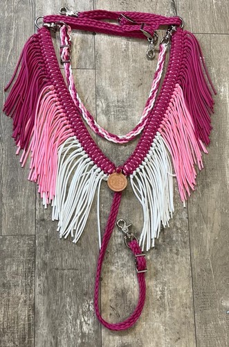 Horse Fringe Breast Collar pink ombre With Wither Strap - Picture 7 of 7