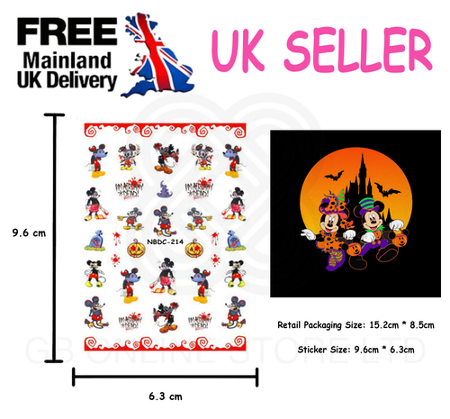 Nail Art Stickers Decals☠Halloween🎃Pumpkins Mickey Mouse💀Hello Kitty Grinch🎃 - Picture 11 of 40