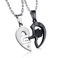 His and Hers Stainless Steel I Love You Matching Heart Pendant Couple Necklaces