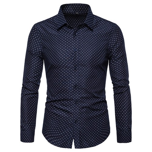Men's Shirt Polka Dot Fashion Business Casual Slim Formal Wear Long-Sleeved - Picture 25 of 40