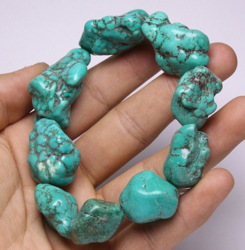 9CM China Hongshan Culture Turquoise Carve Rough Stone Bracelet Hand chain - Picture 3 of 6