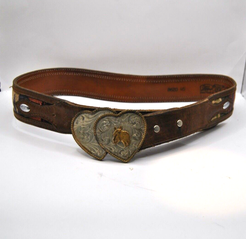 Leather Belt by Circle Y of Yonkers Hand Made in Texas Has a heart with Horse - Picture 11 of 15