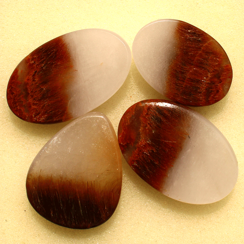 4 Pcs Natural Cacoxenite Rutilated Quartz 32mm-39mm Cabochon Loose Gemstones Lot - Picture 11 of 17