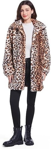 Damen Flauschige Leopard Kunstfell Plüsch Jacke Mantel Winter Flauschiges Revers Oberbekleidung - Bild 1 von 6