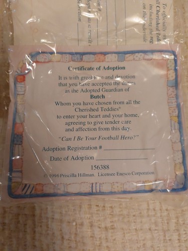 1996 Cherished Teddies Butch "Can I Be Your Football Hero?" Enesco  #156388  - Foto 5 di 10