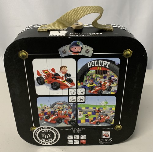 Childrens Janod Race Car Puzzle Set Of 4 Puzzles Carrying Case 3-6 years - Picture 2 of 3