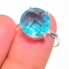 Swiss Blue Topaz Gemstone 925 Sterling Silver Handmade Jewelry Ring Size 8 US 