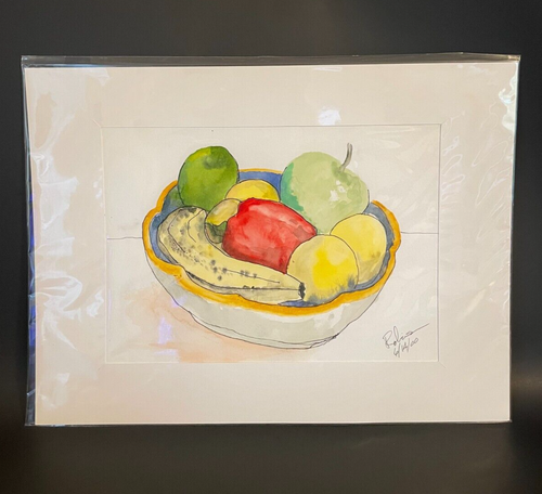 James Y. Robinson "Fruit Bowl" Watercolor & Ink Sketch Matted & Signed 12"x16" - Picture 8 of 9