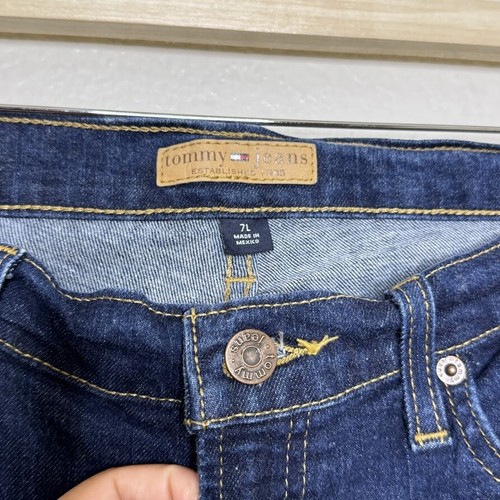 Y2K Tommy Jeans Size 7L 26 Low Rise Flare Leg 90s 33" Denim Dark Wash Stretch - Picture 5 of 12
