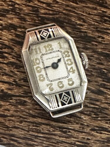 Waltham Art Deco Enamel Wire Lug 14k GF Wrist Watch For Parts Or Repair - Picture 1 of 15