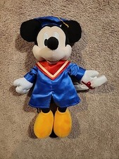 Disney MICKEY MOUSE Graduation PLUSH Holding Diploma CAP Gown Stuffed Animal