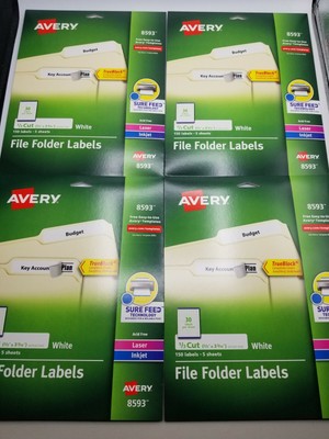 Lot of 4 Packs - Avery File Folder Labels 8593 White, 2/3” x 3 7/16” - 600  Total 72782085933 | eBay