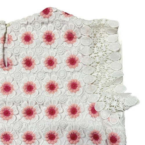 J Crew White Coral Pink Floral Crochet Short Sleeve Blouse NWT XL Spring Easter - Picture 13 of 21
