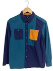 Art Class Boy's Long Sleeve Navy Blue And Green Collared Button Up Size L