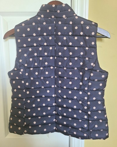EUC Ann Taylor LOFT Colebrook navy/blush polka dot puffer vest, Size petite S - Picture 4 of 5