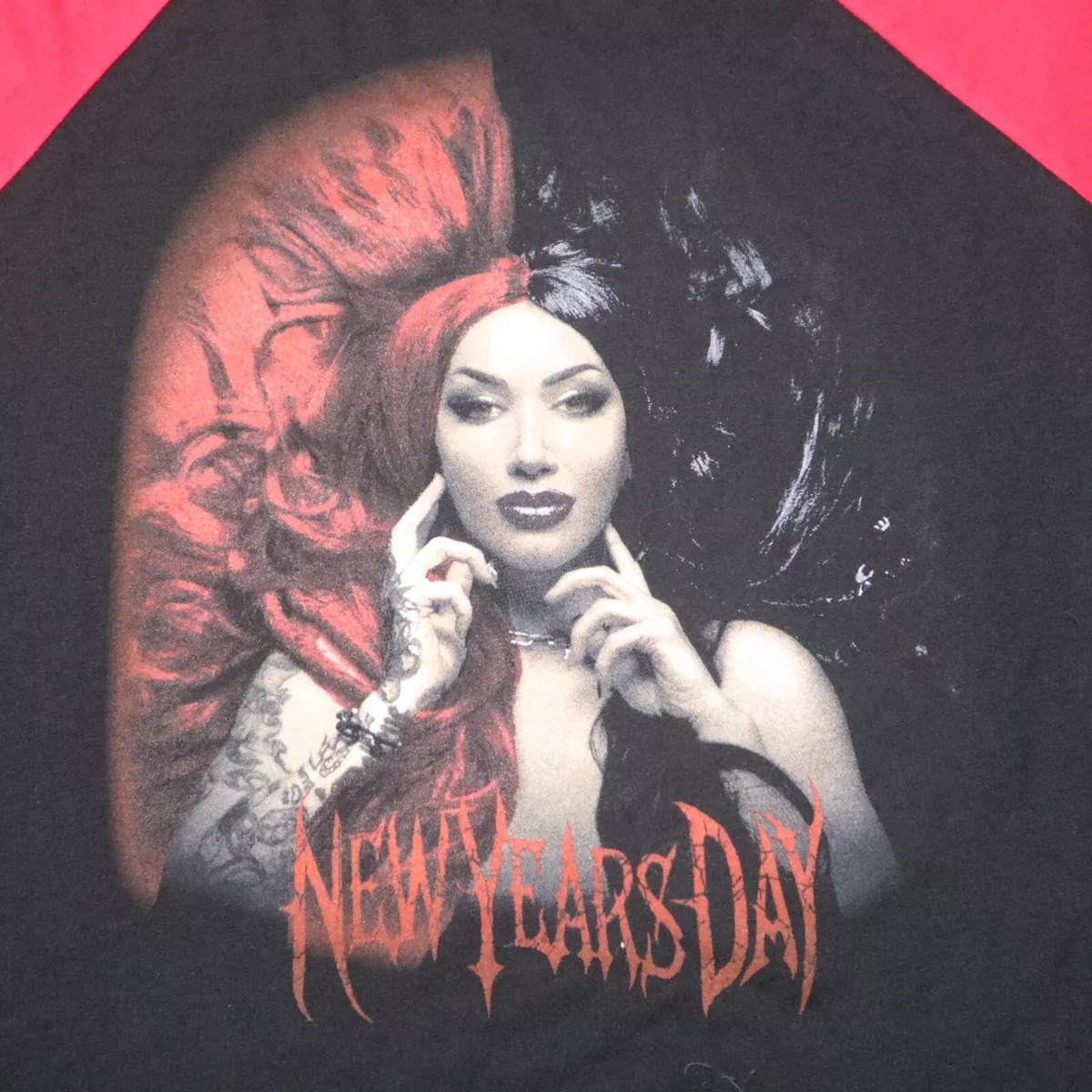 NEW New Years Day Ash Costello Red Black Band T Shirt Goth Punk