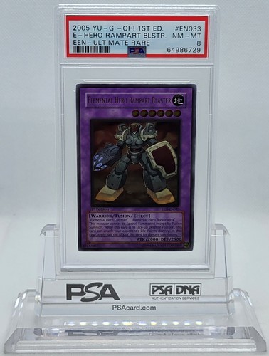 YUGIOH 1ST ED EEN-EN033 ELEMENTAL HERO RAMPART BLASTER ULT PSA 8 NM-MT #64986729 - Picture 1 of 4