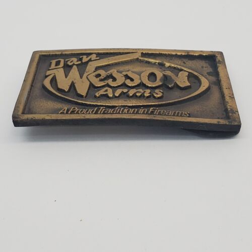 Vintage 1970s Dan Wesson Arms Proud Tradition of Firearms USA Brass Belt Buckle - Picture 3 of 14