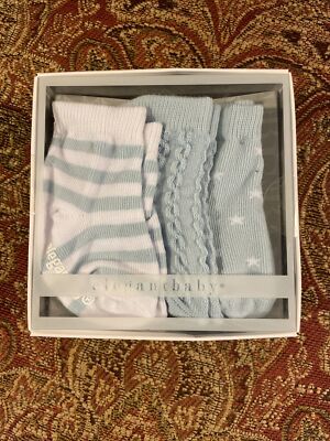 Elegant Baby Infant Boys Gift Set 3 Blue Cotton No-Slip Socks 0-12M