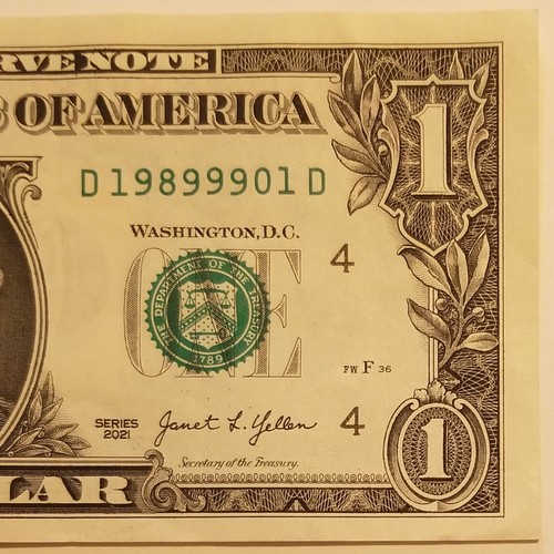 Turned Digit Triple 9's Uncirculated Dollar 1989 9901 Fancy Serial Number 2021 D - Picture 1 of 4