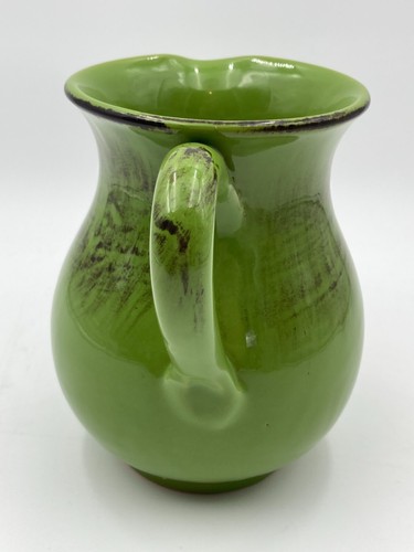 Avocado Green Brown Feather Glazed Pitcher 6.75" Tall Made in Italy - Picture 3 of 7
