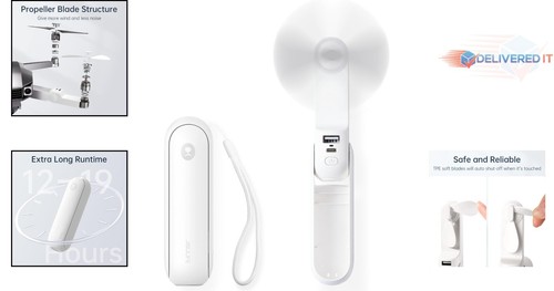 Mini Handheld Fan ABs 4.7 Inches Rechargeable, Pocket Power Bank, Essential Gift - Picture 2 of 9