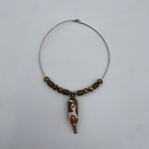 VINTAGE Brass Wire Torque Choker Artist Bead Pendant Drop NECKLACE - Picture 2 of 6