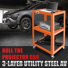 42" Adjustable Height Steel Media AV Cart Power Strip USB Ports Office Orange