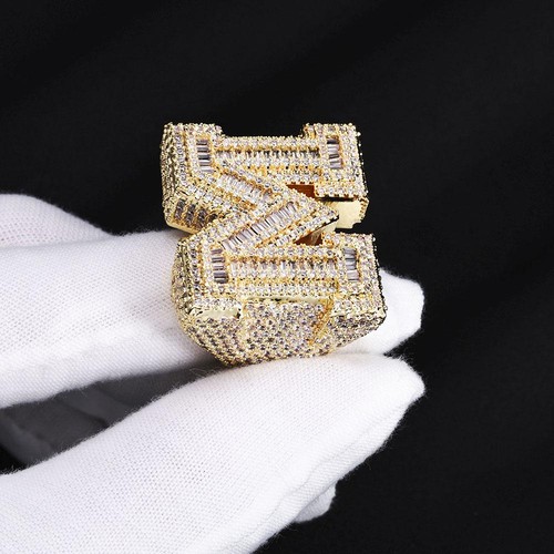 Anillo de letras heladas Big Bling personalizado para hombre ajuste de punta inicial de letra de la A a la Z - Imagen 20 de 23