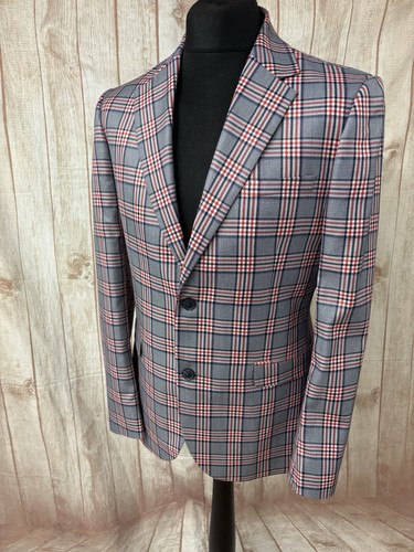 TOPMAN Super Skinny Suit Jacket Blazer Sport Coat 42 Check Plaid Red Blue Tweed - Picture 9 of 24