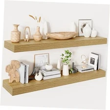 40 Inches Floating Shelves for Wall,9.3" Deep Oak Long Floating Shelves Set of 