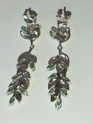 Orecchini pendenti smeraldo placcato oro sterling 925 - Foto 3 di 6