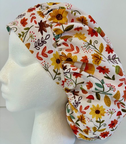 Fall Floral Print Size Large Medical Bouffant Scrub Cap Surgery Hat - Picture 4 of 5