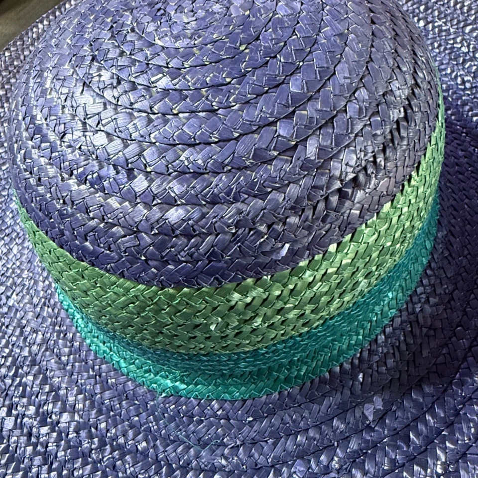 Sombrero de Paja Liz Claiborne Floppy Azul Verde Ombre Ala Ancha Sombrero para el Sol Foto 4 de 4
