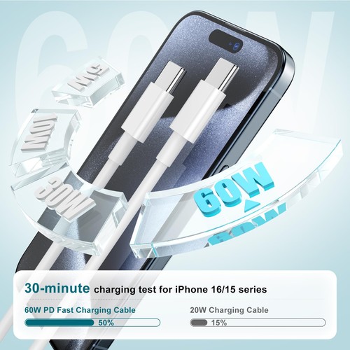 Fast Charger for iPhone 17 16 15 Charger Fast Charging 3Pack, 3+6+10ft USBC t... - Foto 3 di 7